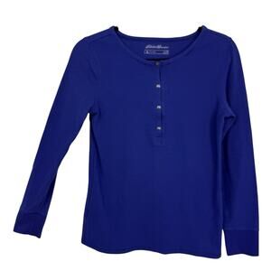 Eddie Bauer Thermal Henley Top Women size Medium Purple Cotton LS Waffleknit